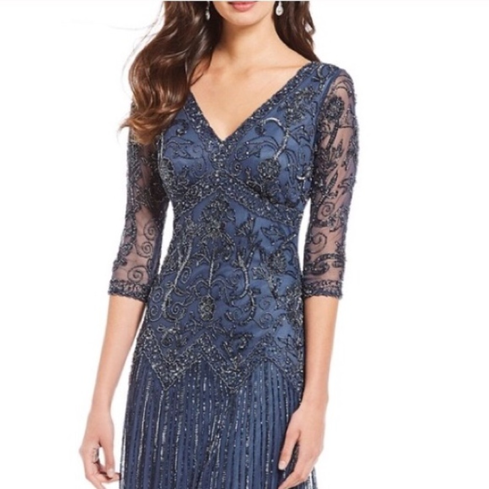 Pisarro nights 3/4 sleeve beaded gown